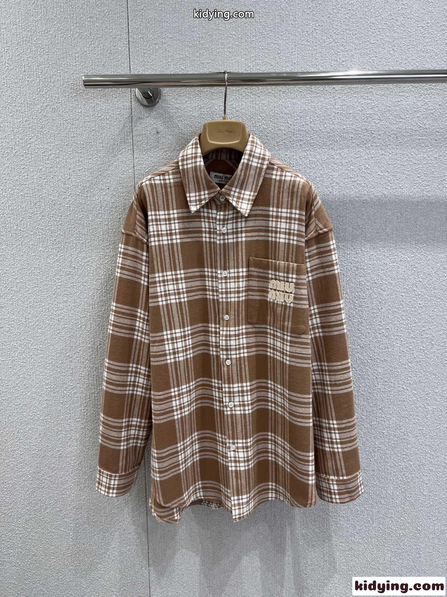 カジュアル チェック柄 オーバーシャツ ミュウミュウ シャツ 偽物 コットン トップス-0