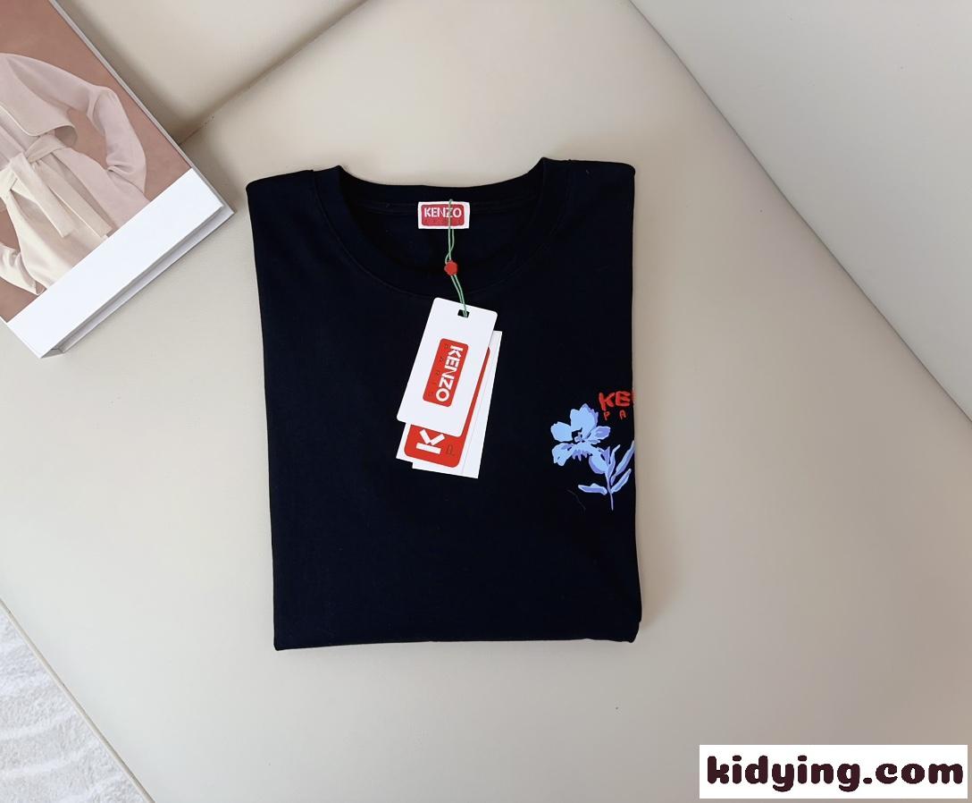 KENZO DRAWN FLOWERS 半袖Tシャツ ケンゾー Tシャツ コピー ブラック-3