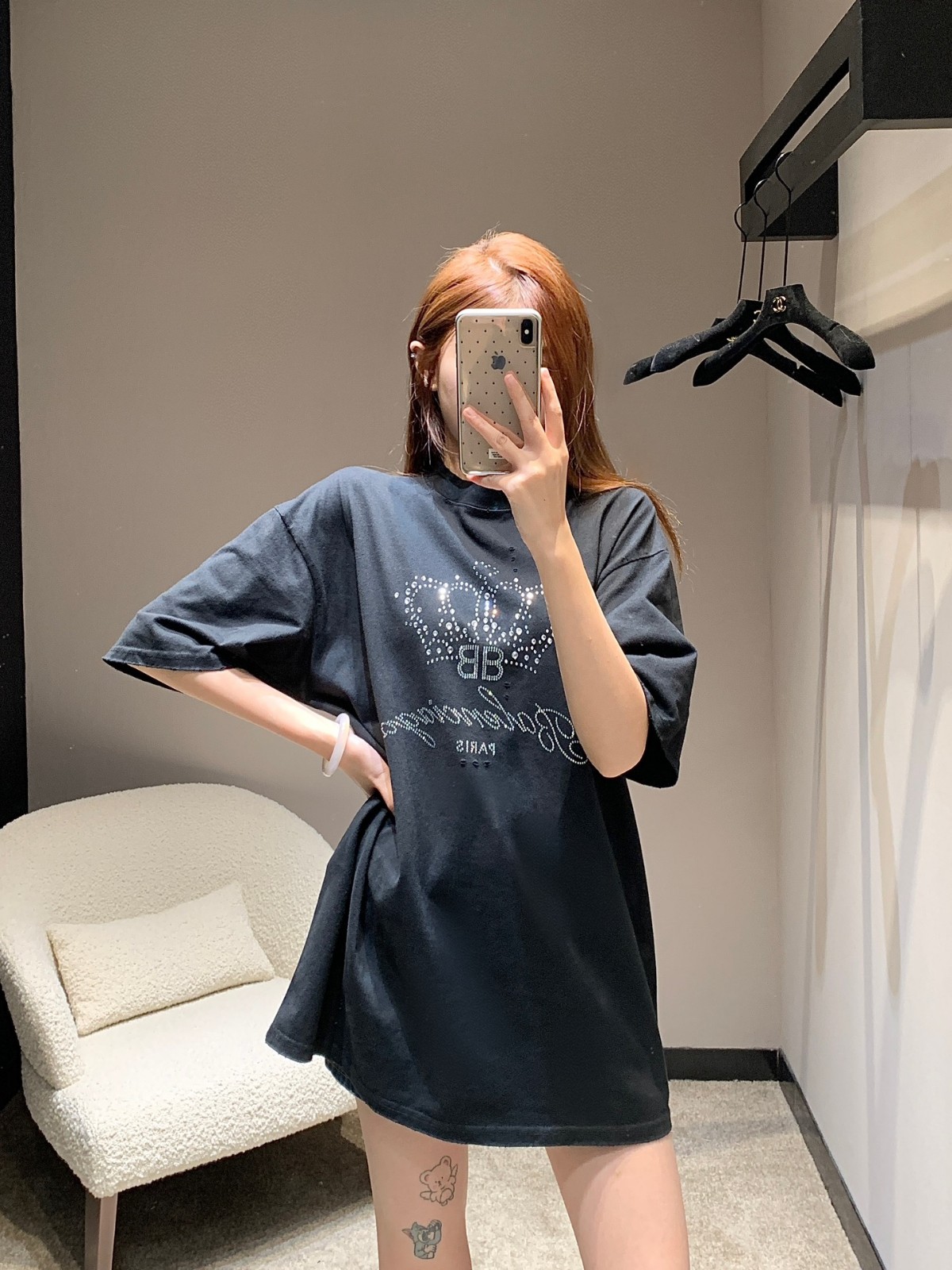 ラインストーンロゴ クルーネック Tシャツ バレンシアガ 半袖Tシャツ コピー ユニセックス-5