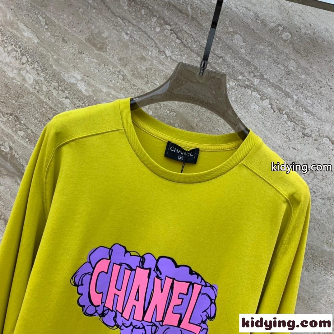 カジュアル 可愛い プリント 長袖Tシャツ シャネル Tシャツ 偽物-0