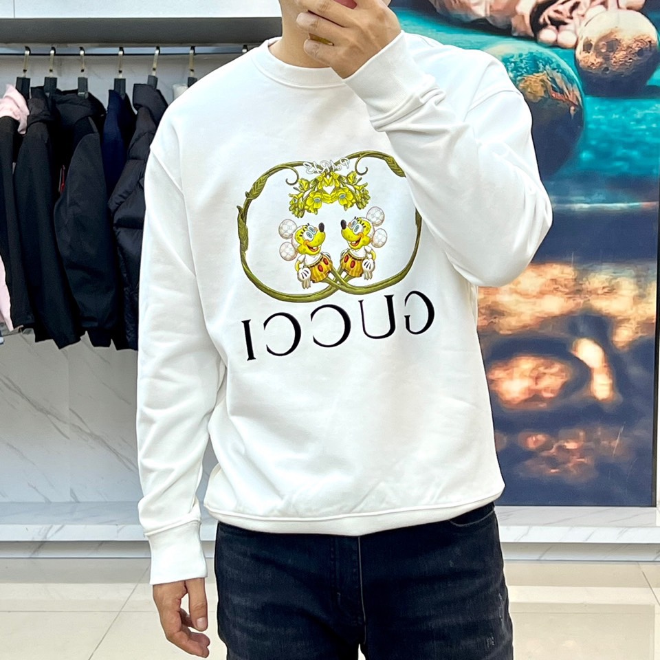 プリント コットン スウェットシャツ グッチ Tシャツ コピー クルーネック ホワイト-1