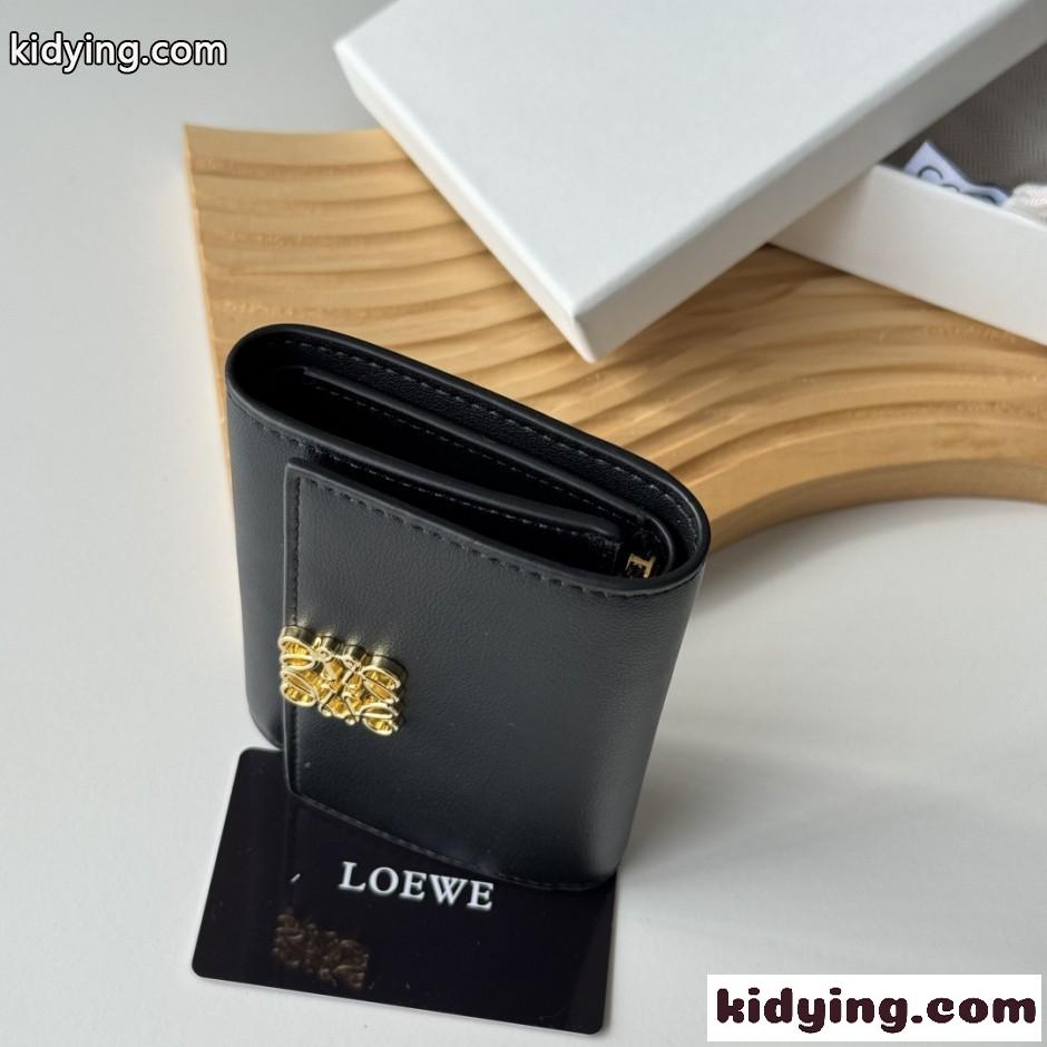 LOEWE 3つ折り財布 小銭入れ付き ロエベ スーパーコピー コンパクト ウォレット ブラック-1