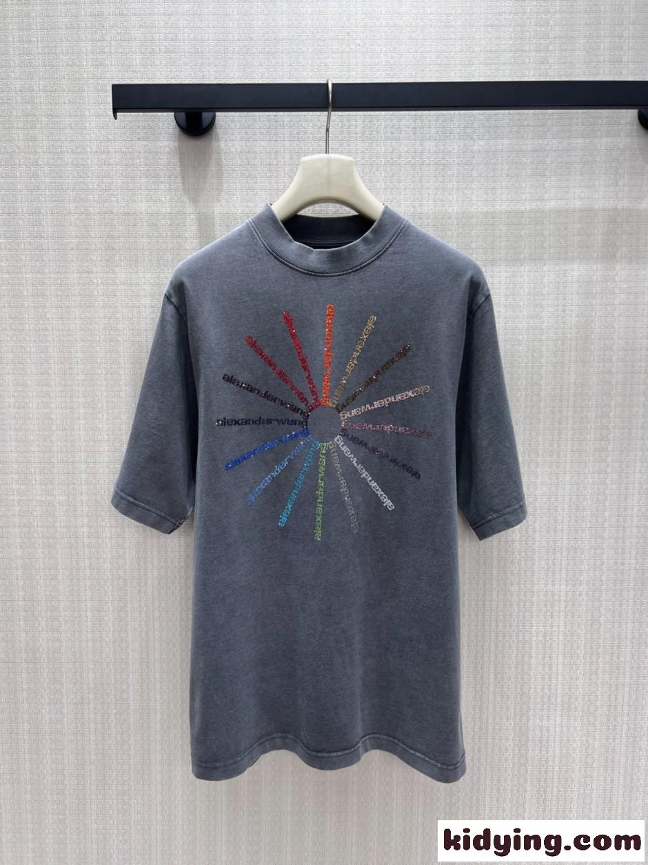 ラインストーン ピンホイール 半袖tシャツ アレキサンダーワング Tシャツ コピー グレー-0