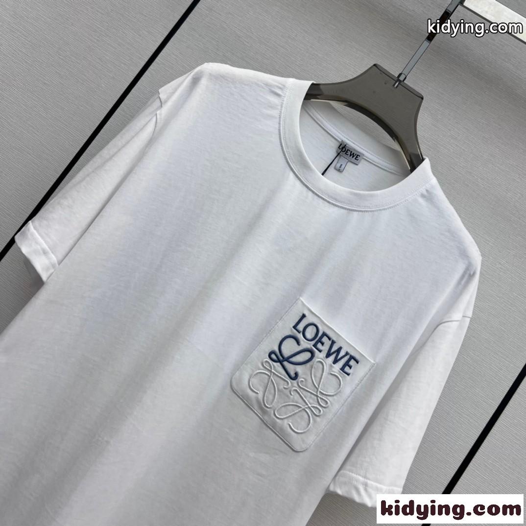 男女兼用 人気 アナグラム 刺繍入り ロエベ Tシャツ コピー コットン 半袖 ホワイト-3