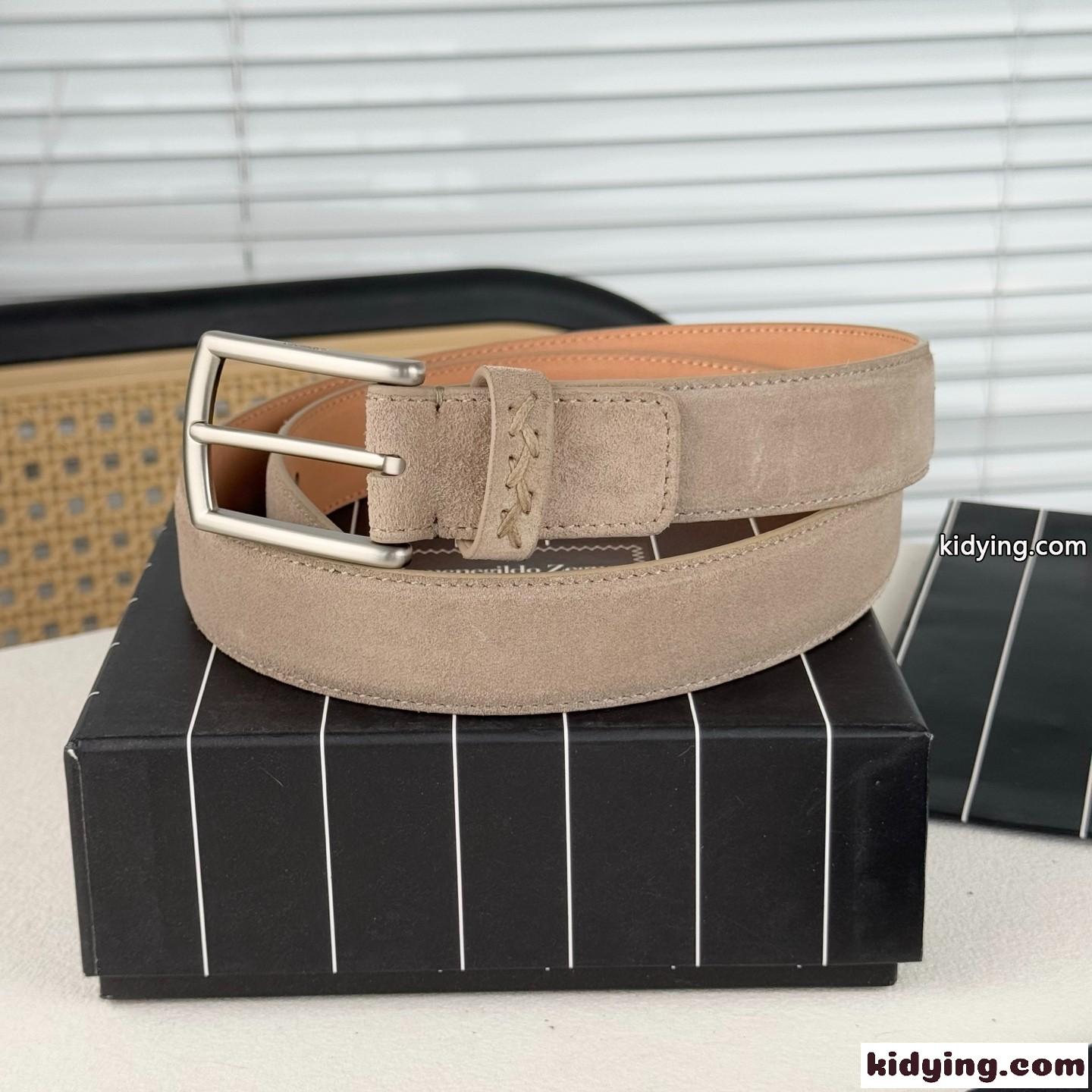 シンプル 上品 スエードベルト エルメネジルド・ゼニア ベルト コピー ベージュ-0