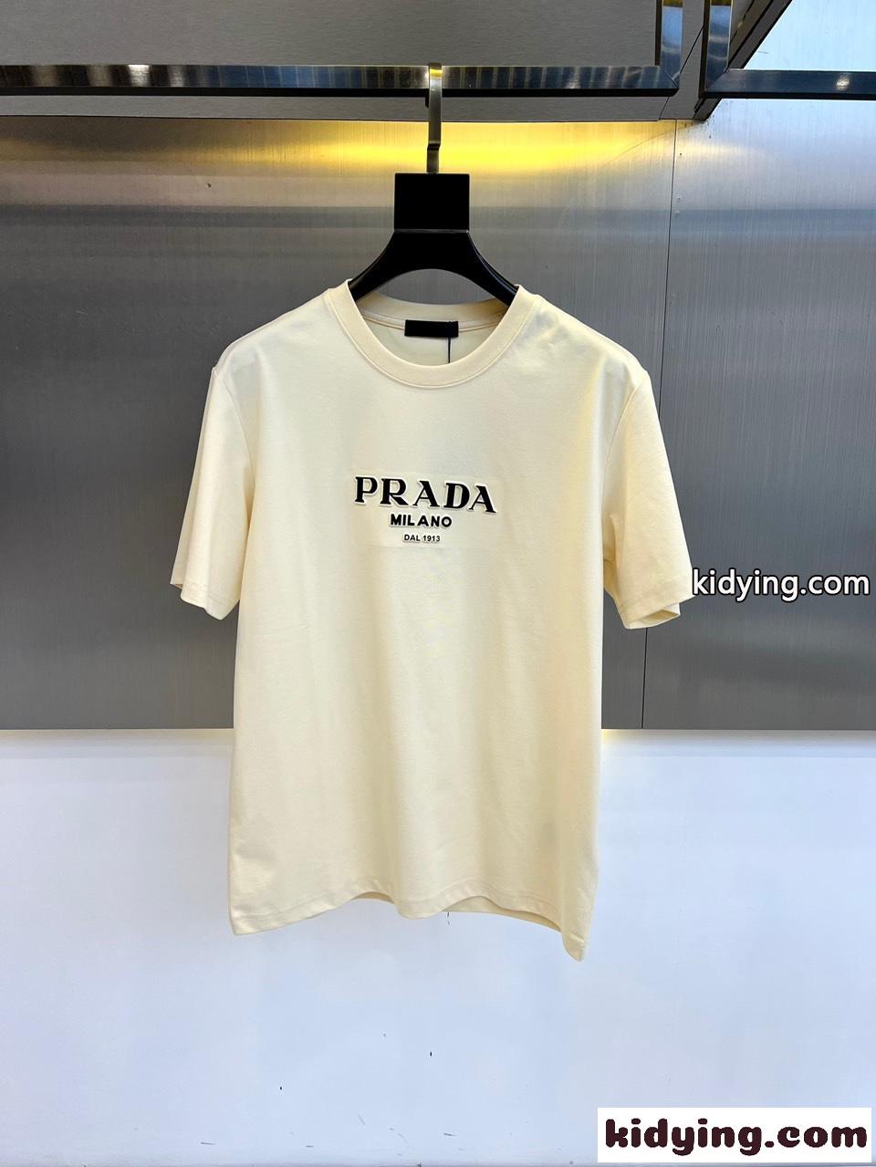 ベーシック ロゴ入り クルーネック Tシャツ プラダ 半袖Tシャツ コピー ベージュ-0