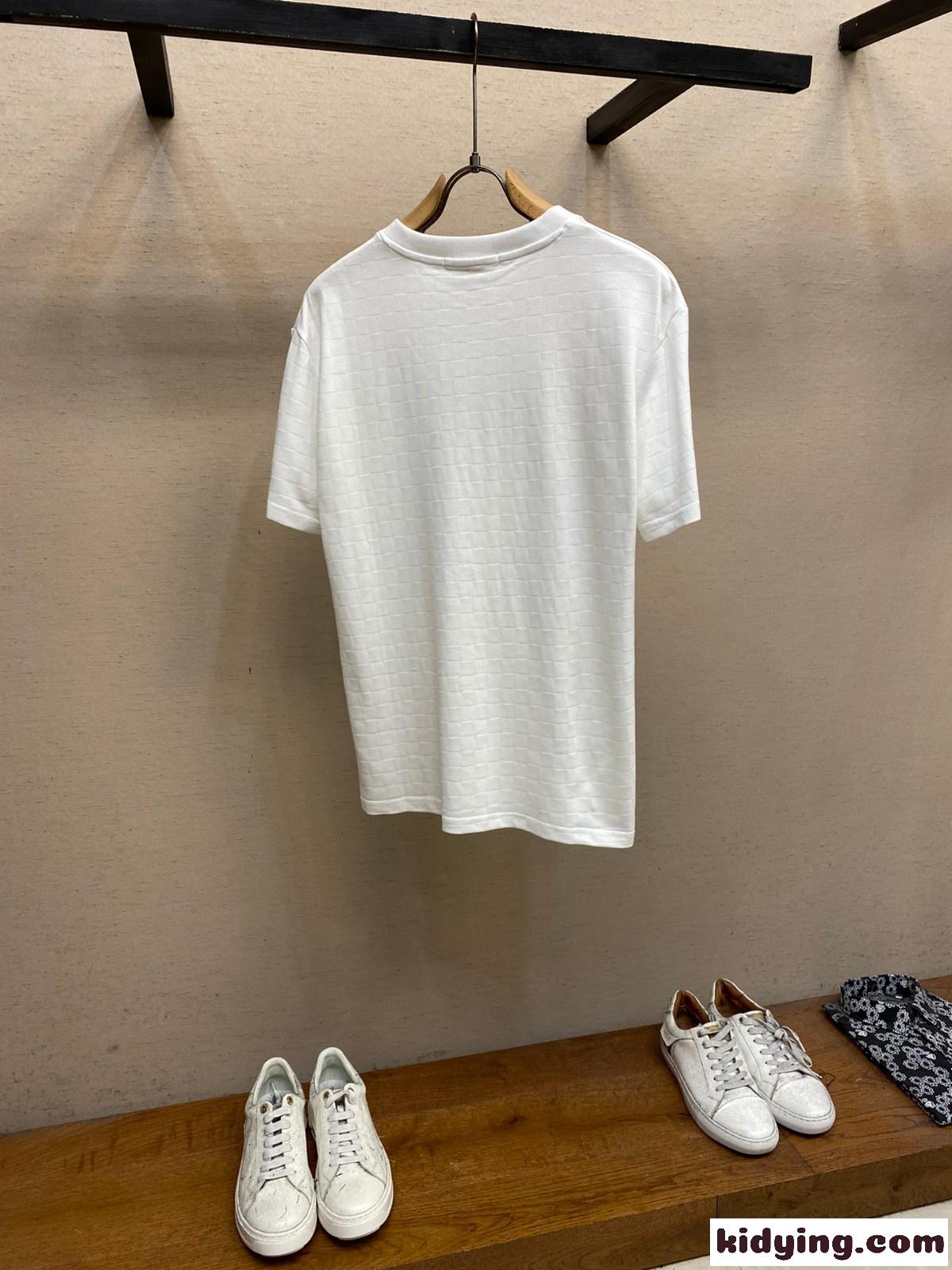 ダミエ クルーネック Tシャツ ルイ・ヴィトン 半袖Tシャツ コピー ホワイト-1