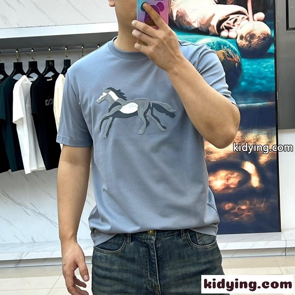 おしゃれ 合わせやすい クルーネック エルメス Tシャツ 偽物 グレー-1