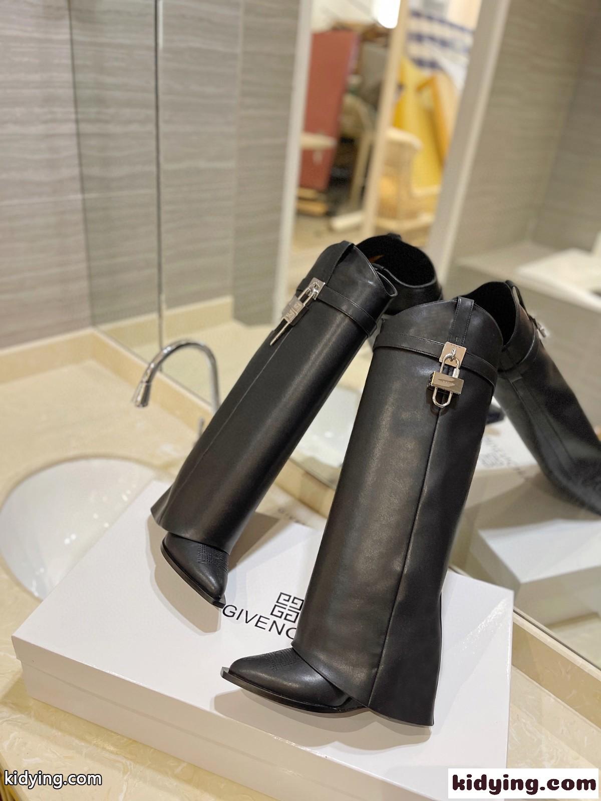 シャークロック カウボーイ ブーツ レザー ジバンシィ ブーツ スーパーコピー ブラック-2