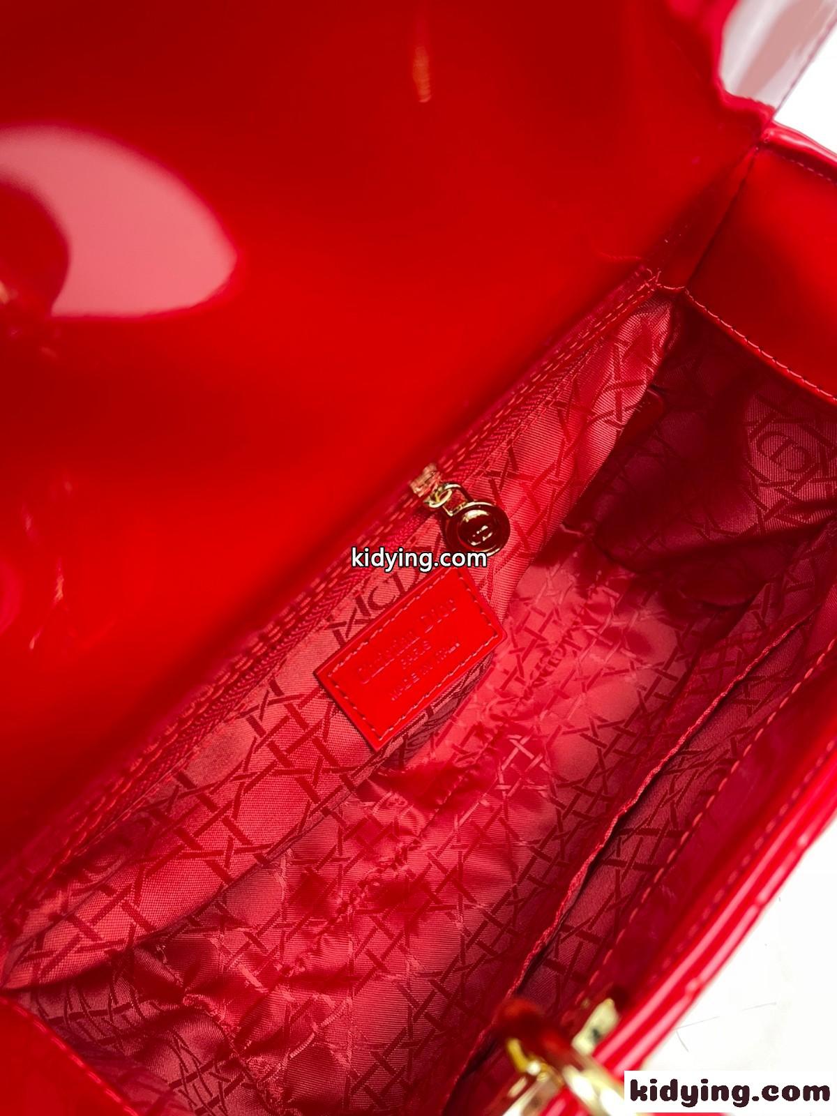 LADY DIOR パテントレザー ミディアムバッグ クリスチャン・ディオール バッグ コピー ハンドバッグ レッド-5