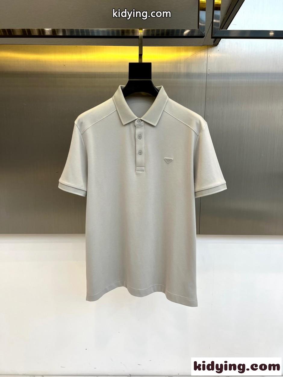 プラダ Tシャツ 偽物 洗練された シンプル 半袖 ポロシャツ グレー-0