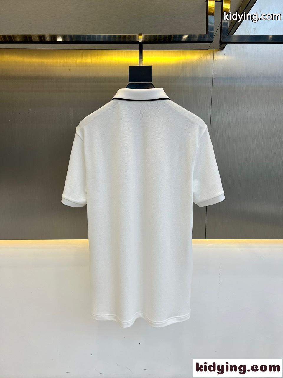 ロエベ Tシャツ 偽物 シンプル アナグラム 刺繍入り 半袖 ポロシャツ ホワイト-4