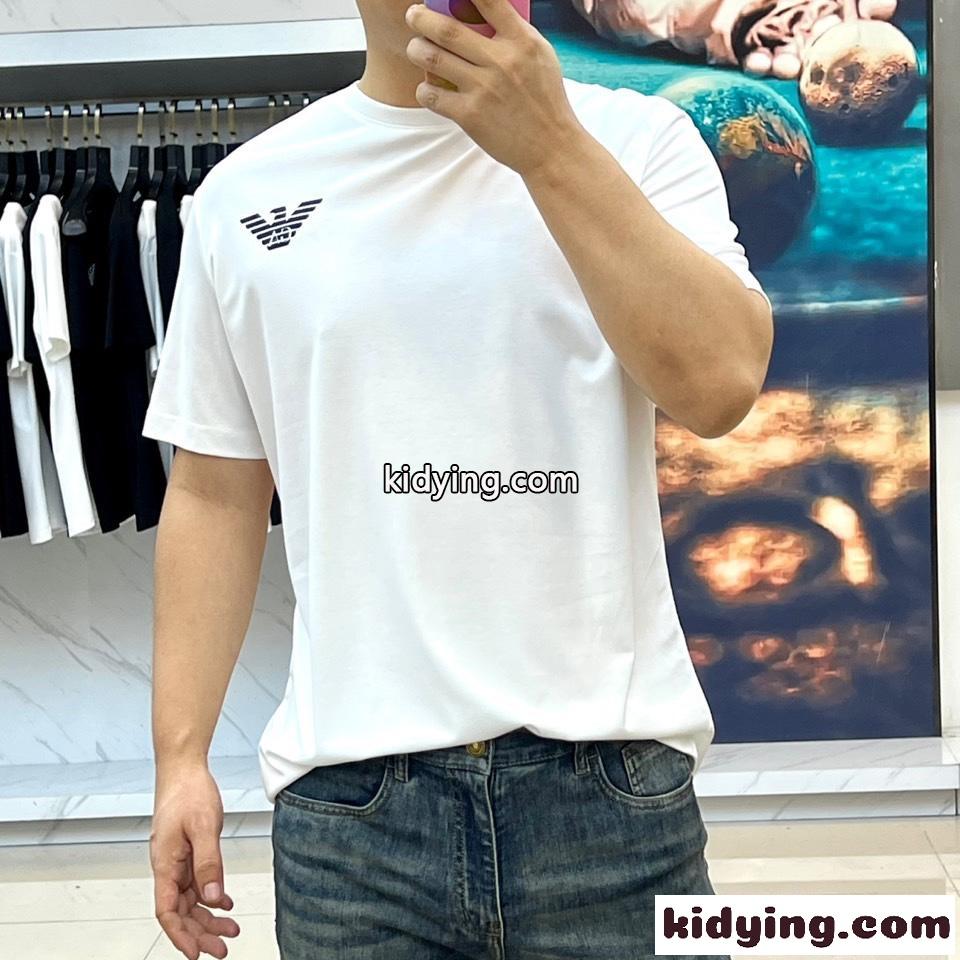 カジュアル リラックス アルマーニ Tシャツ 偽物 クルーネック 半袖Tシャツ ホワイト-2