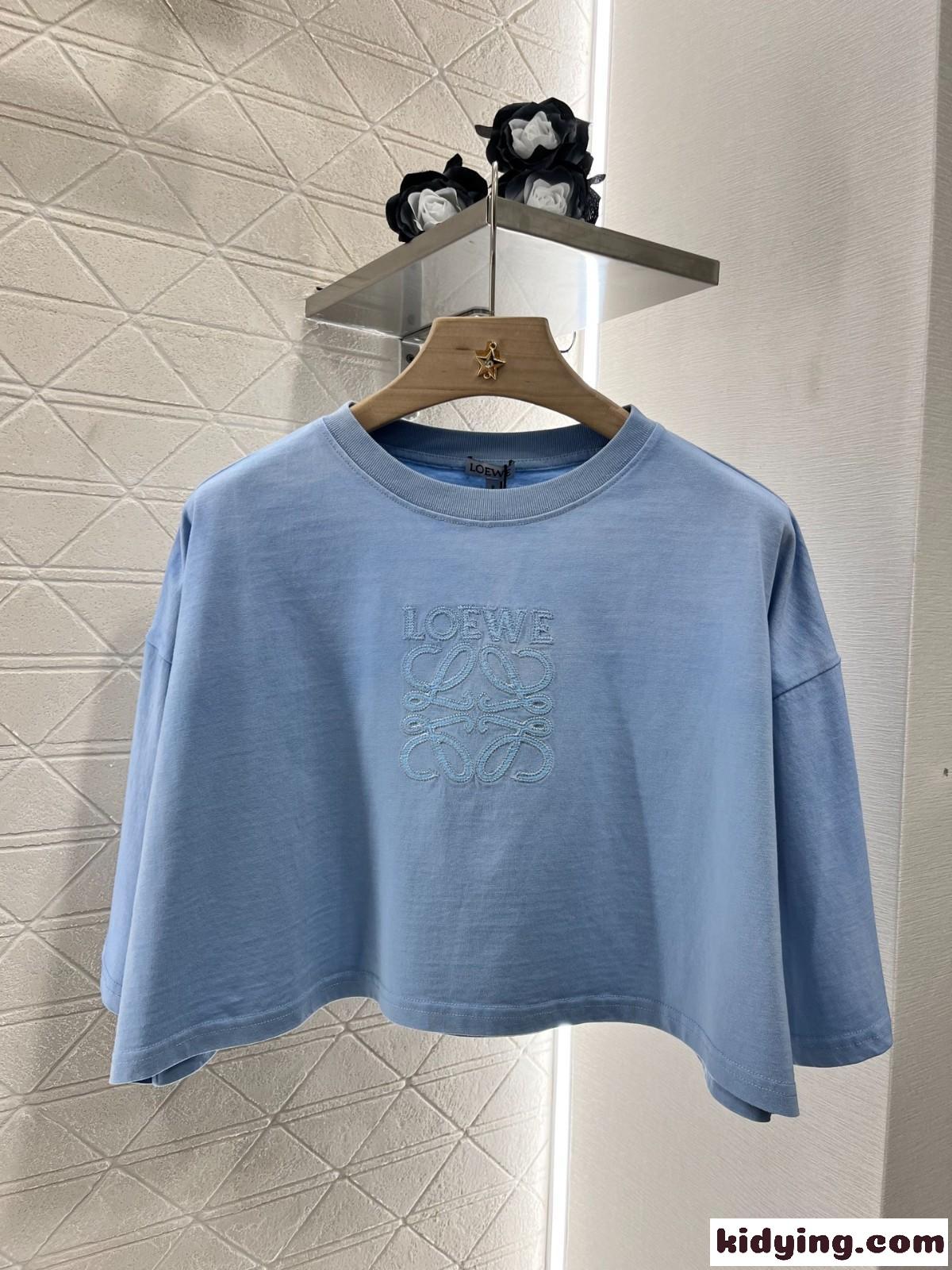 カジュアル アナグラム クロップドTシャツ ロエベ Tシャツ コピー ライトブルー-0