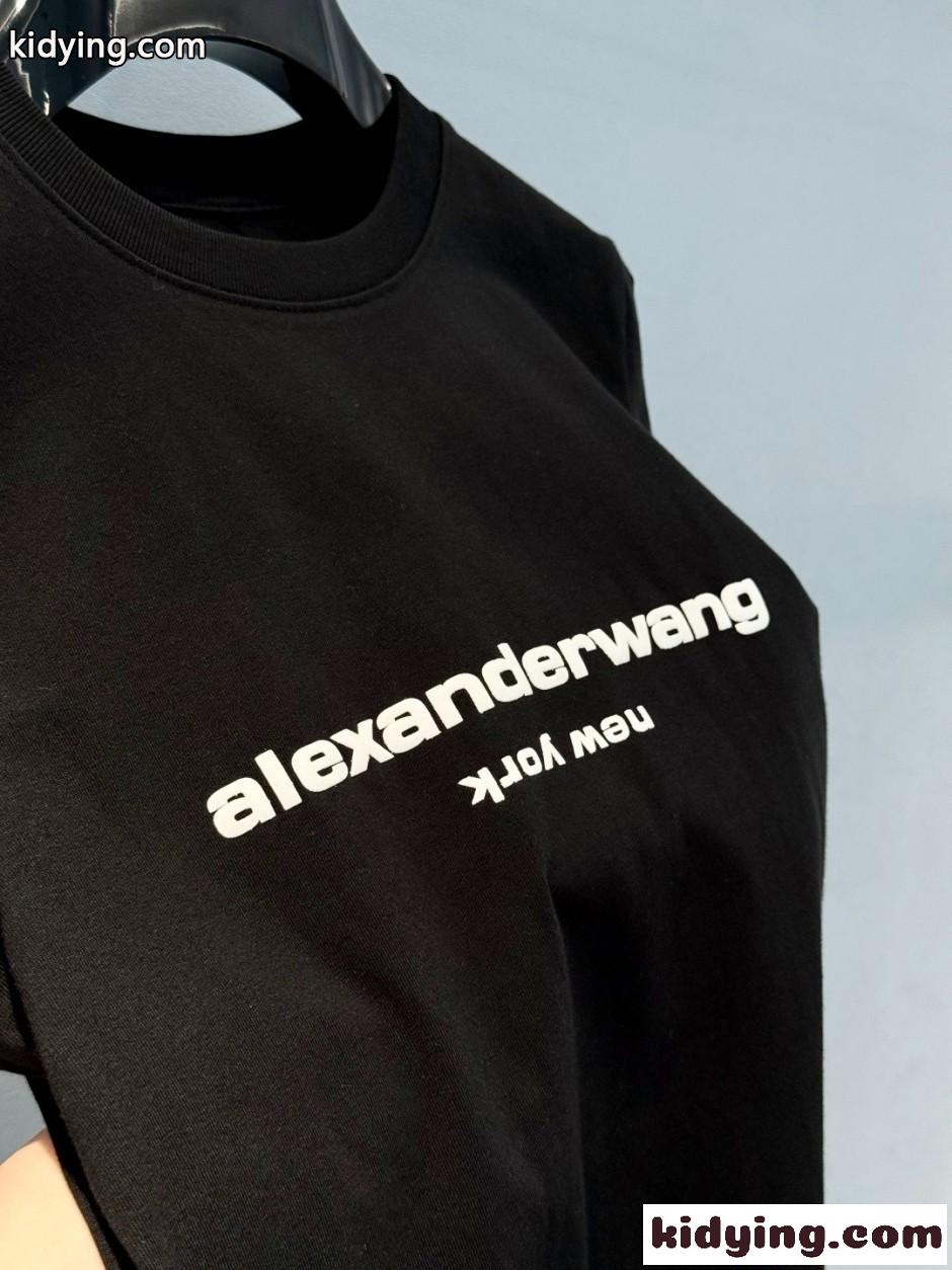 シンプル ロゴ入り 半袖Tシャツ アレキサンダーワング Tシャツ 偽物 コットン ブラック-2