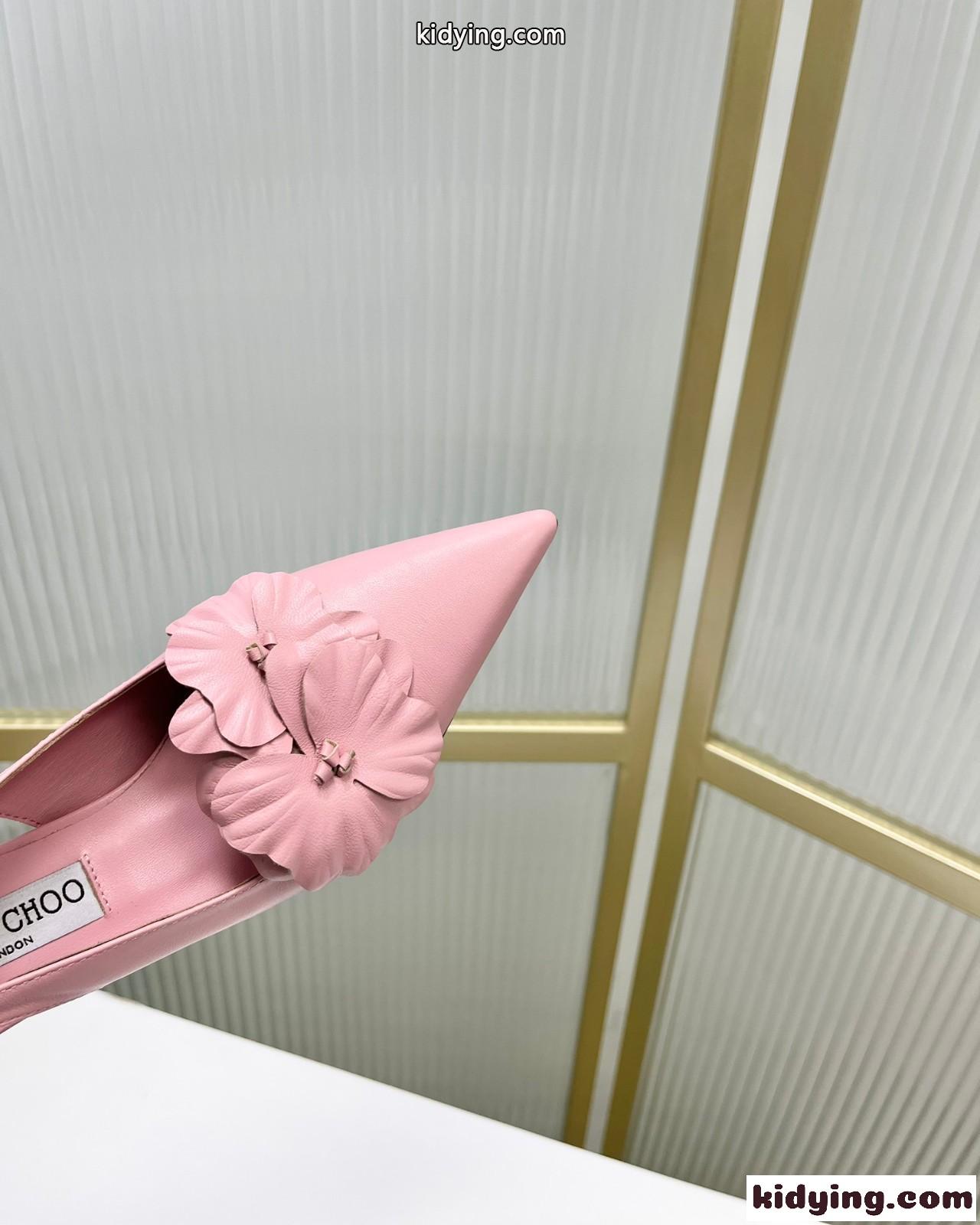 フラワー付き ナッパレザー・スリングバックパンプス ジミーチュウ パンプス コピー ピンク-3
