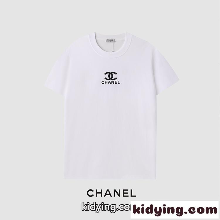 シンプル ロゴ プリント クルーネック シャネル tシャツ コピー 半袖 合わせやすい トップス-4