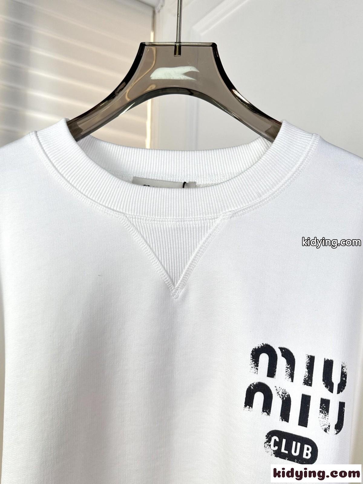 コットン クルーネック スウェットシャツ ミュウミュウ Tシャツ コピー ホワイト-2