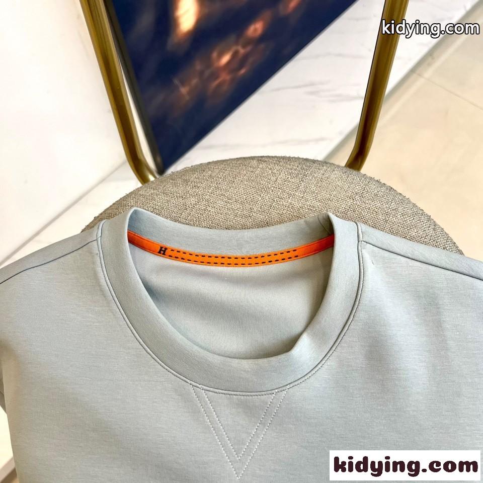 大人気 カジュアル レザーパッチ スウェットシャツ エルメス Tシャツ 偽物 クルーネック-0