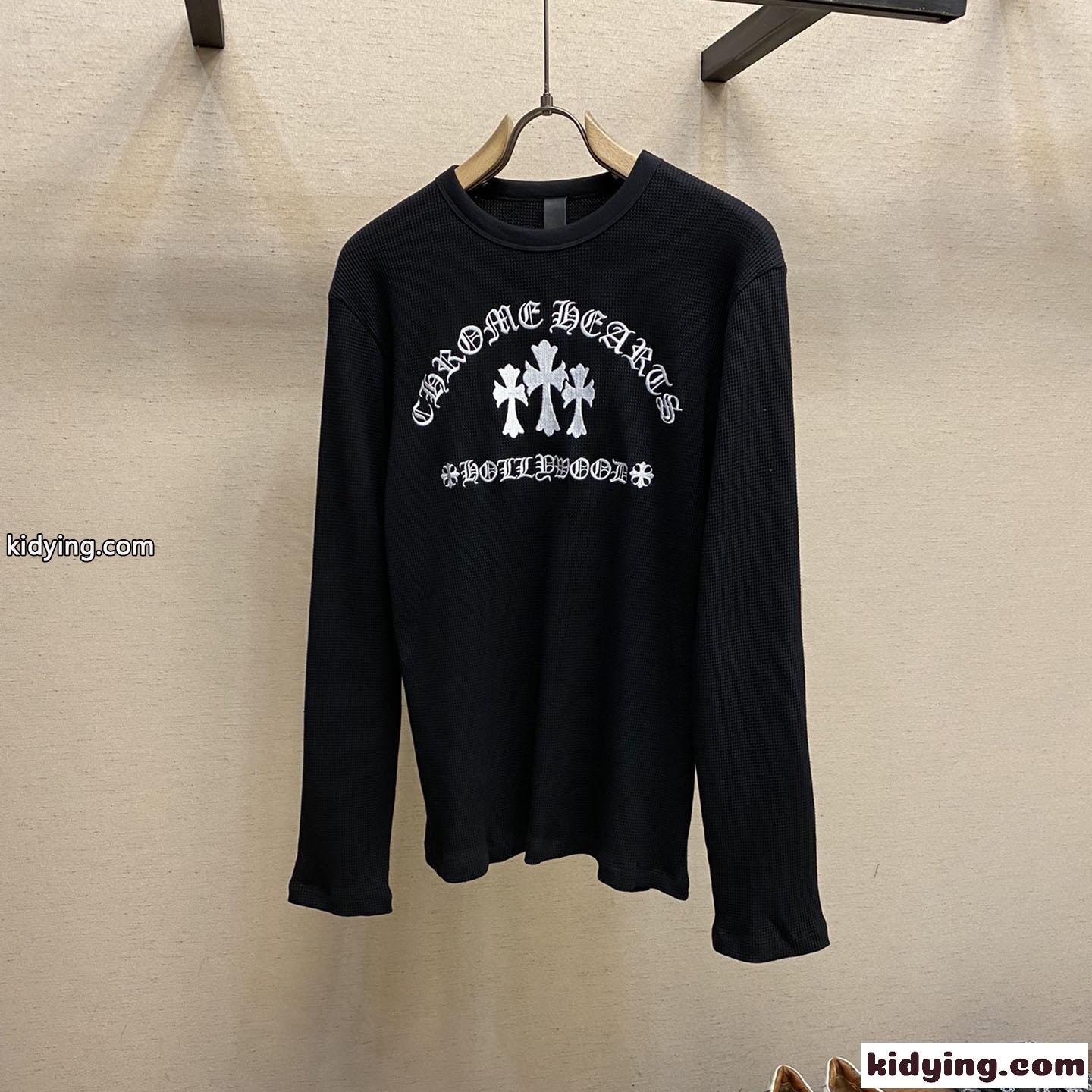 おしゃれ ロゴ 刺繍入り クロムハーツ Tシャツ コピー 長袖 クルーネック-0