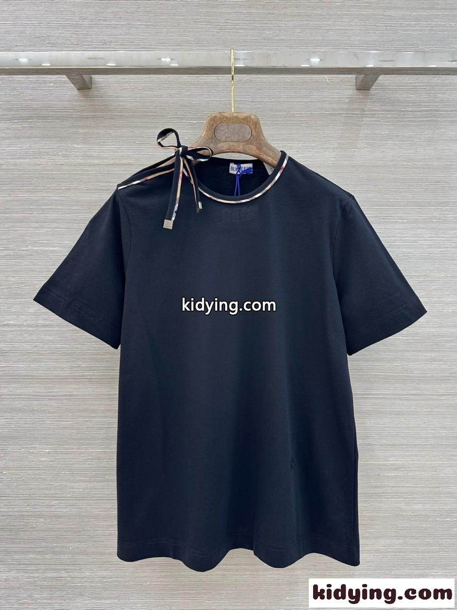 タイスリーブ コットンTシャツ バーバリー Tシャツ コピー ブラック-0