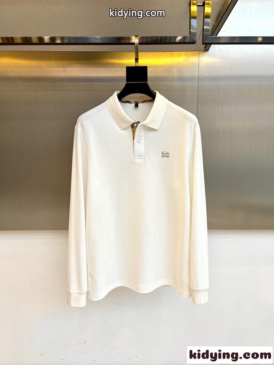 定番 コットンピケ 長袖 ポロシャツ バーバリー Tシャツ 偽物 ホワイト-0
