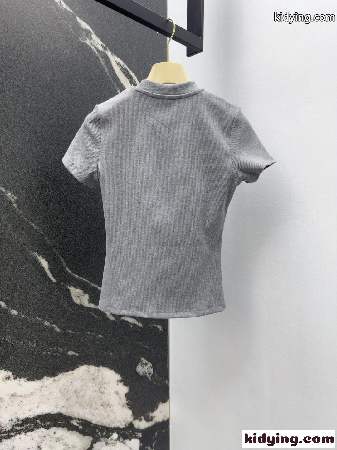 シンプル ロゴ刺繍 ミュウミュウ Tシャツ コピー 半袖トップス グレー-3
