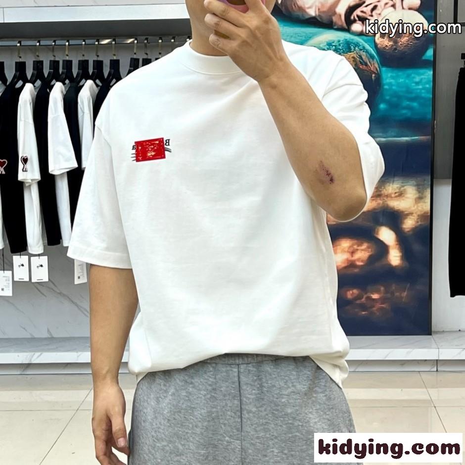 バックロゴ クルーネック半袖Tシャツ バレンシアガ Tシャツ 偽物 ホワイト-1
