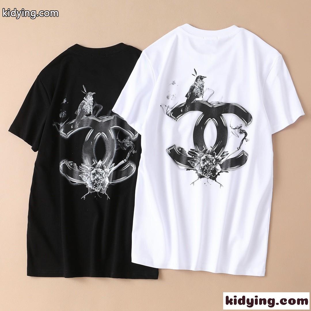 2022春夏新作 ファッション プリント ホワイト ブラック シャネル tシャツ メンズ コピー 半袖tシャツ おしゃれ-1