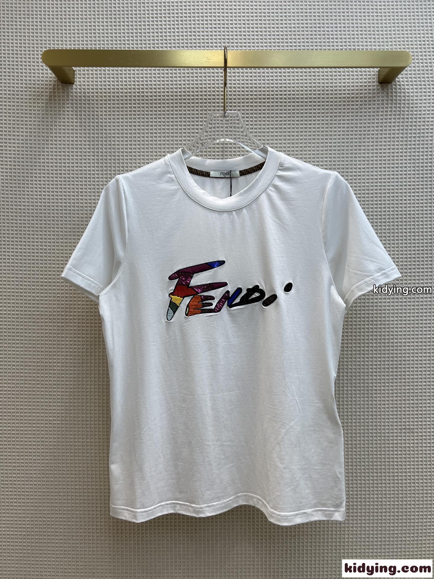 おしゃれ ロゴ コットン 着心地いい クルーネック 半袖 トップス フェンディ Tシャツ コピー レディース 春夏 定番-2