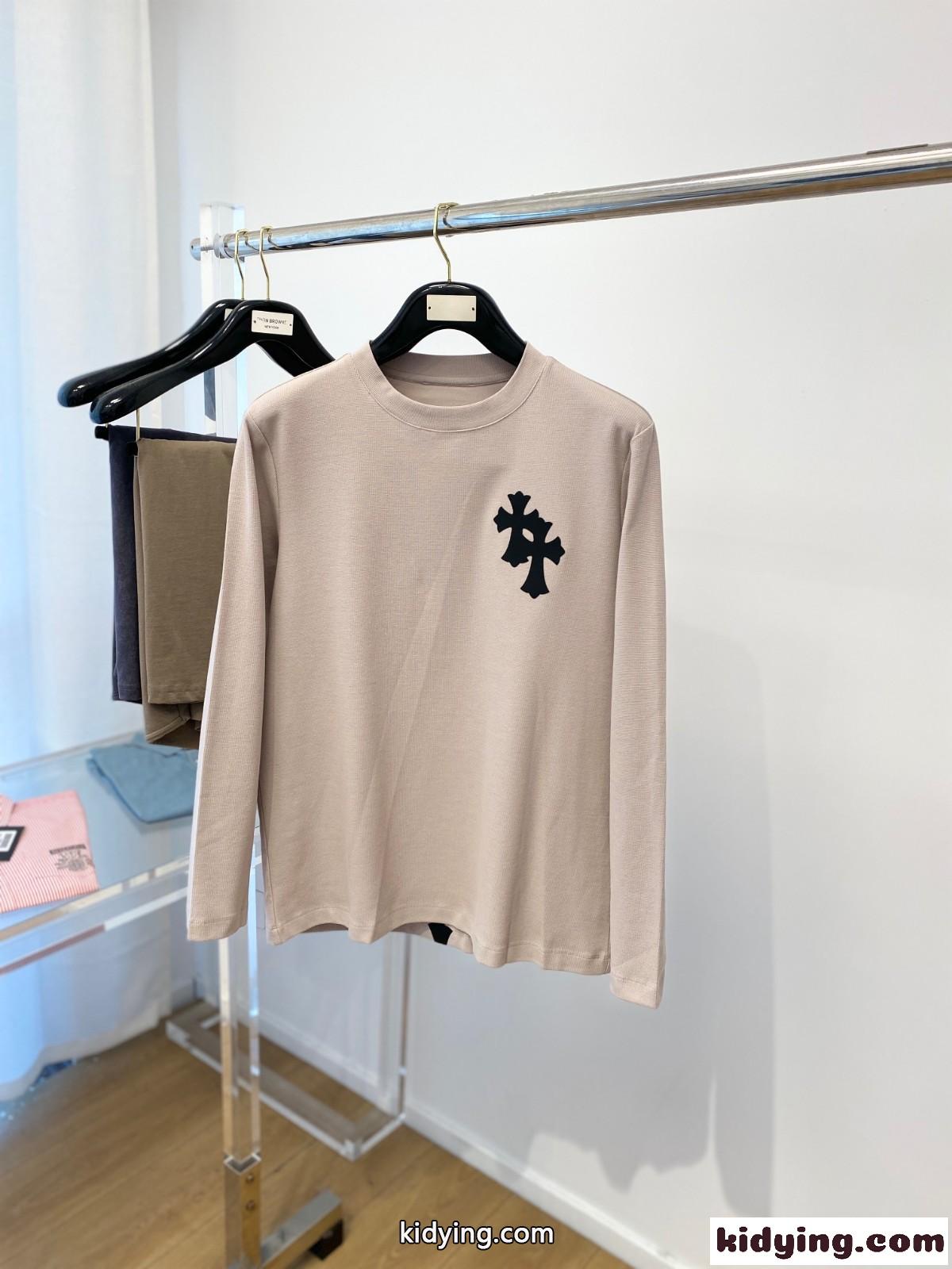 シンプル クロスロゴ クルーネック クロムハーツ Tシャツ コピー 長袖Tシャツ ベージュ-3