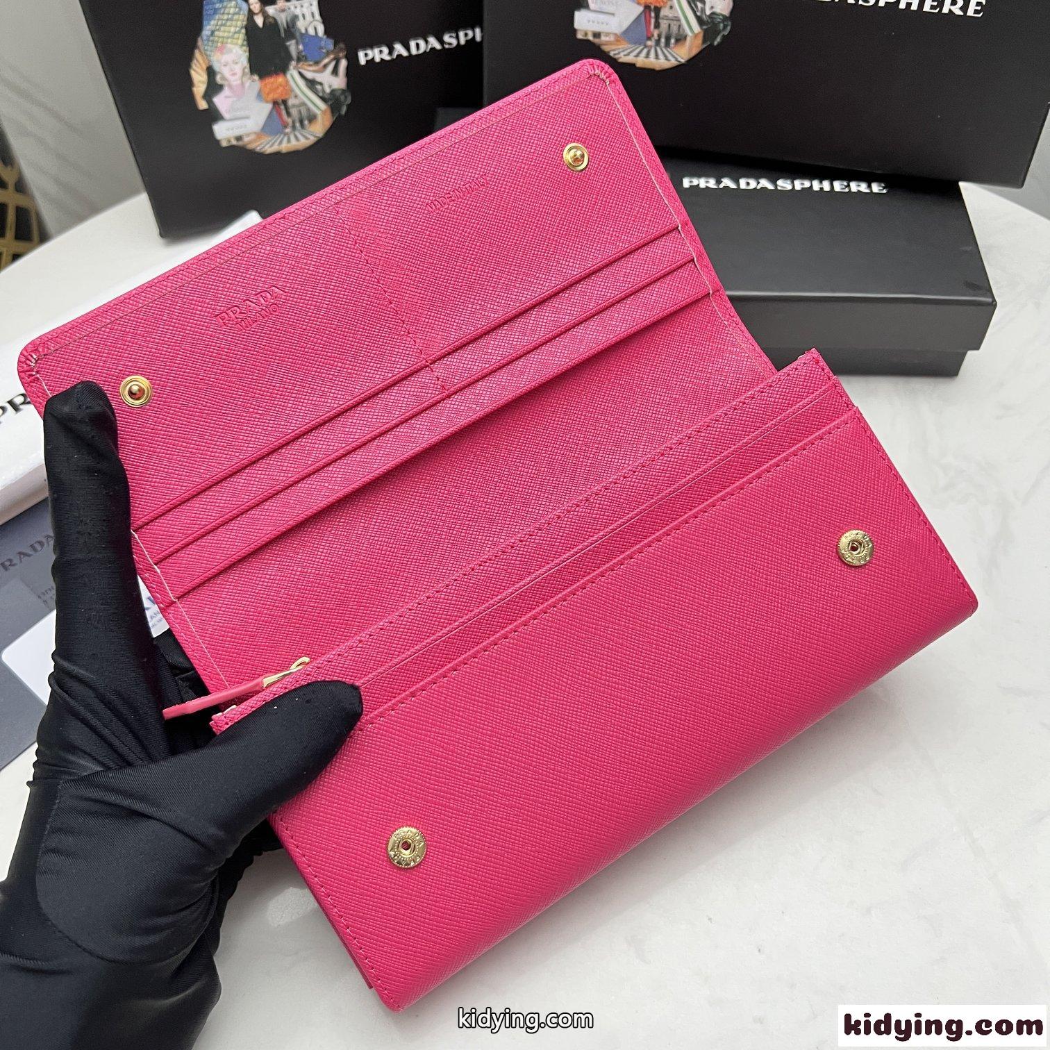 シンプル 人気 ロゴ入り 長財布 プラダ 財布 コピー ピンク-3