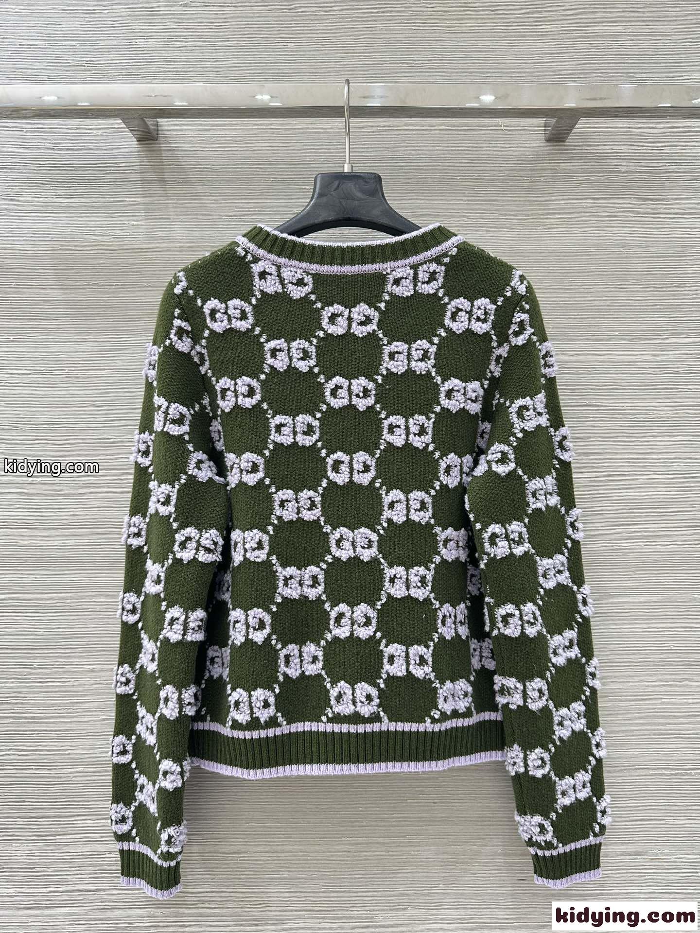 GG ウール カーディガン グッチ ニット 偽物 クルーネック グリーン-4