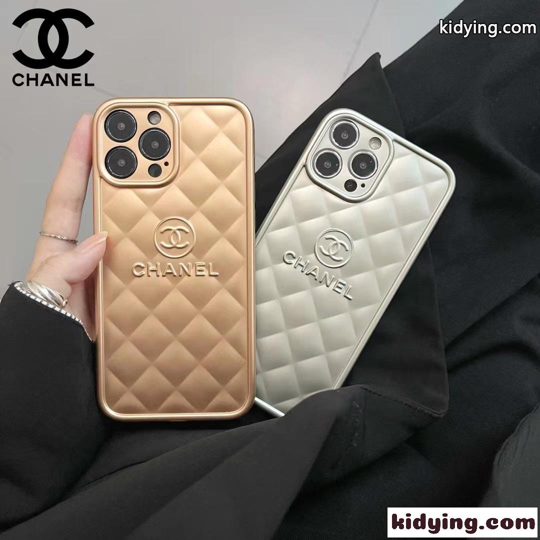 シンプル 無地 キルティング  スマホケース シャネル アイフォンケース コピー シルバー ゴールド-1