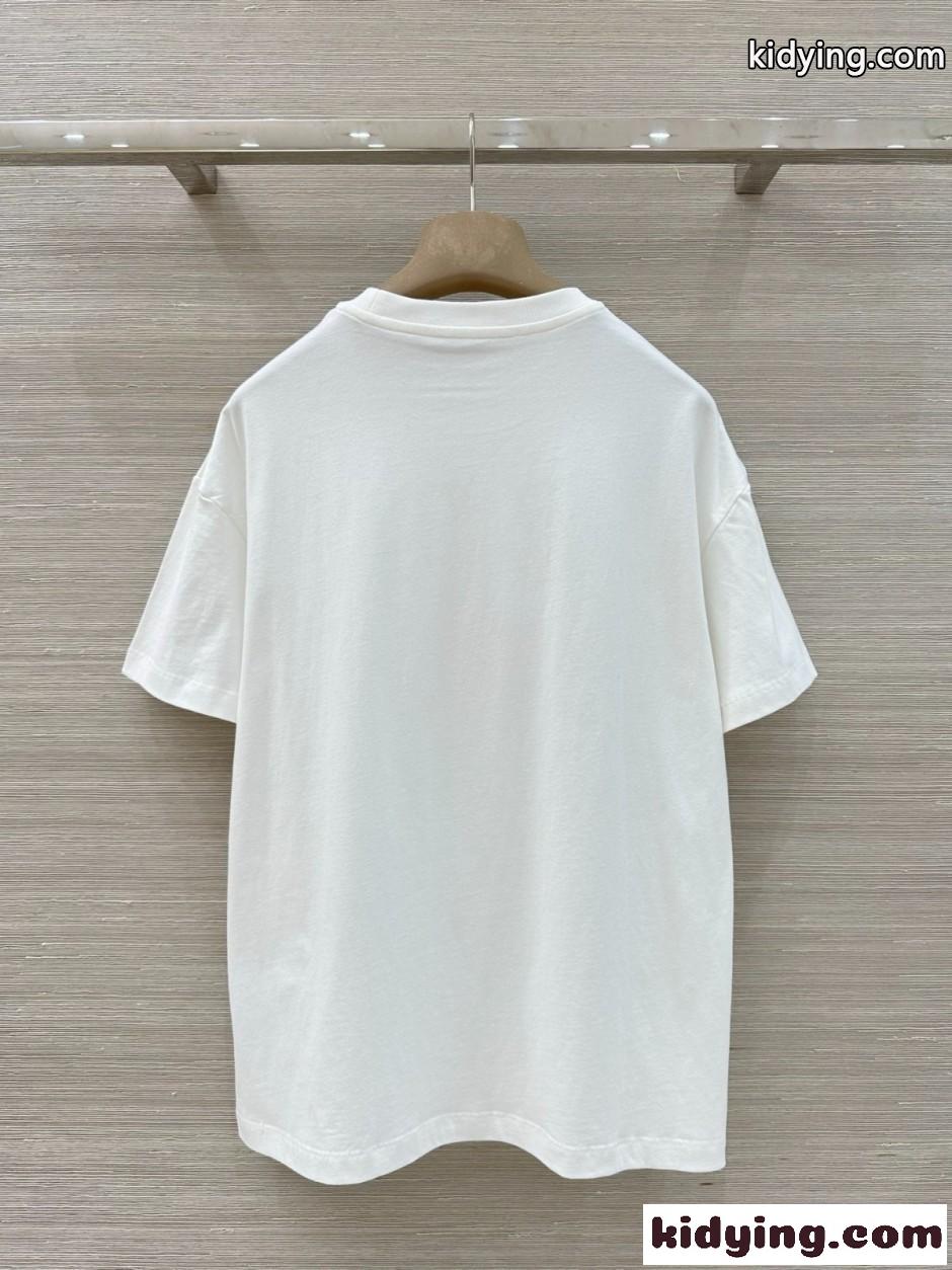 定番 コットン プリント 半袖Tシャツ フェンディ Tシャツ 偽物 ホワイト-4
