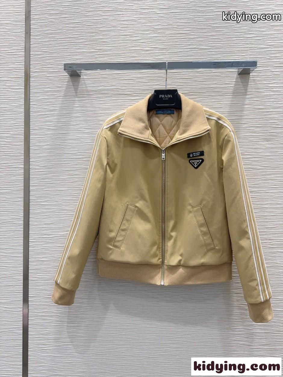 カジュアル ストライプ トラックジャケット プラダ ジャケット 偽物 カーキ-1