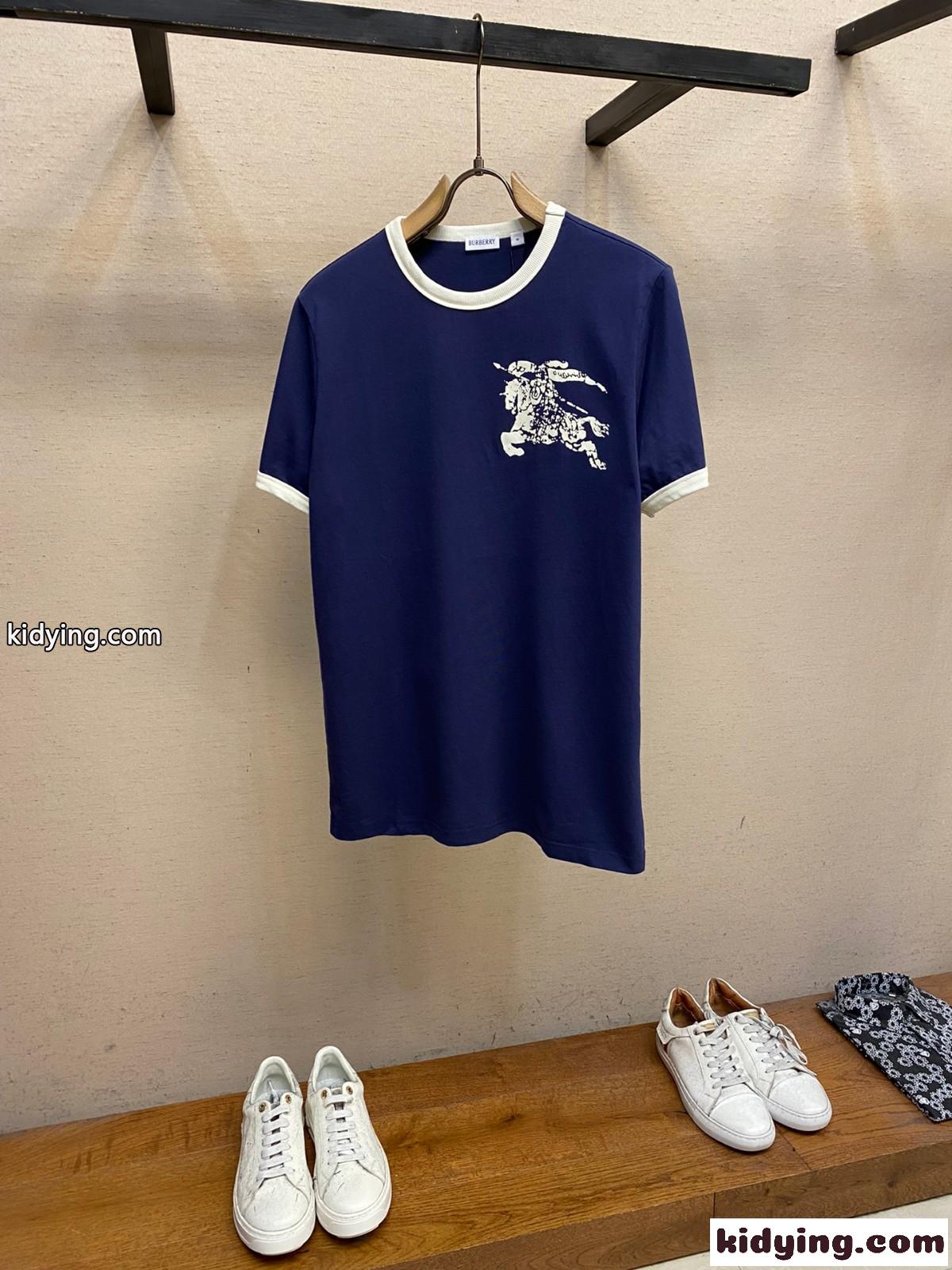 おしゃれ コットンク ルーネック Tシャツ バーバリー 半袖Tシャツ コピー ブルー-2