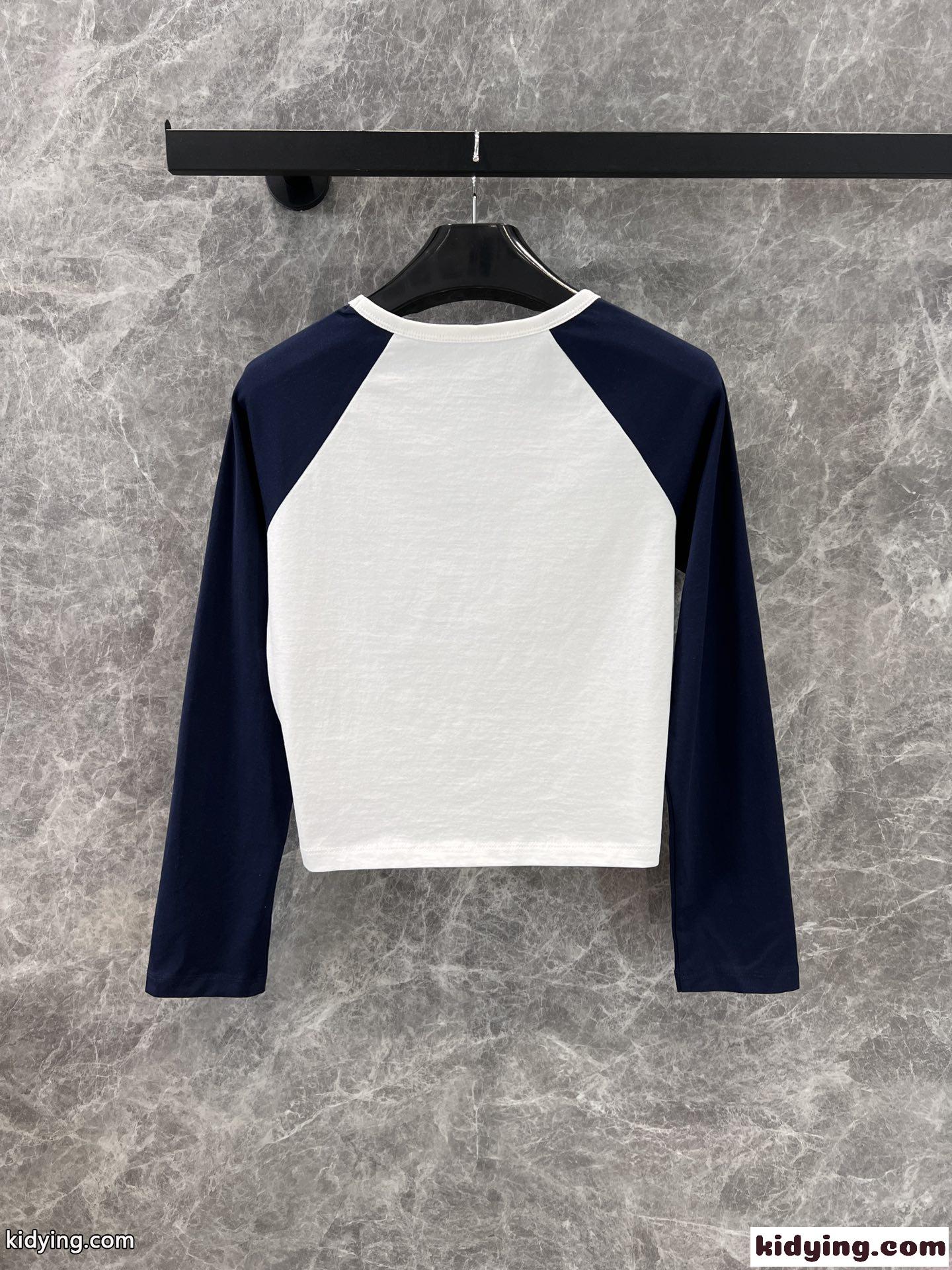 トリオンフ刺繍 コットン ショート 長袖Tシャツ セリーヌ Tシャツ コピー レディース-1