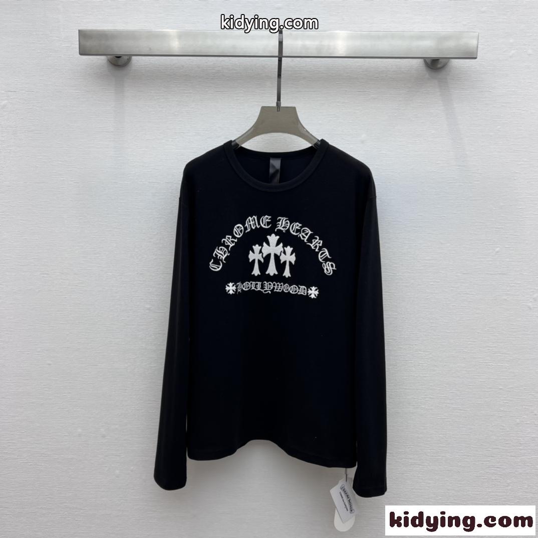 男女兼用 ロゴ 刺繍 クルーネック 長袖Tシャツ クロムハーツ Tシャツ コピー-1