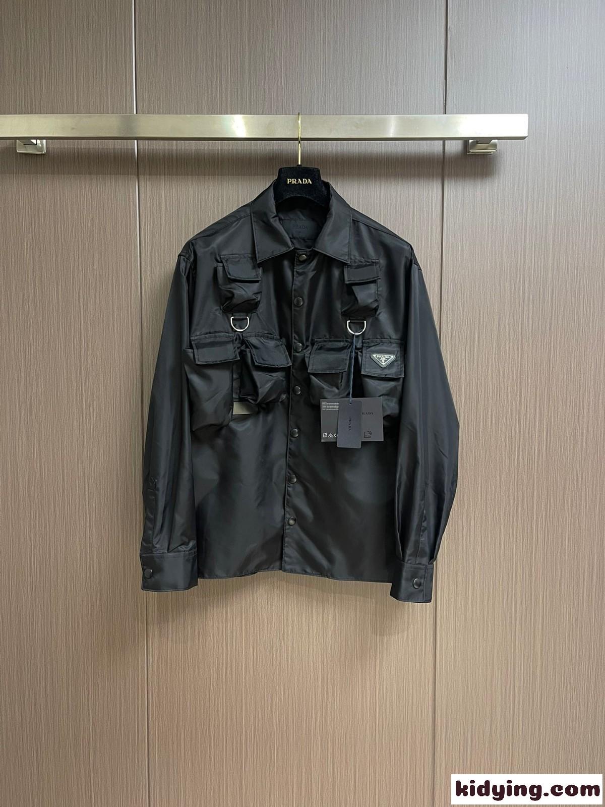 24SS カジュアル 長袖 Re-Nylon シャツ プラダ シャツ コピー ブラック-1