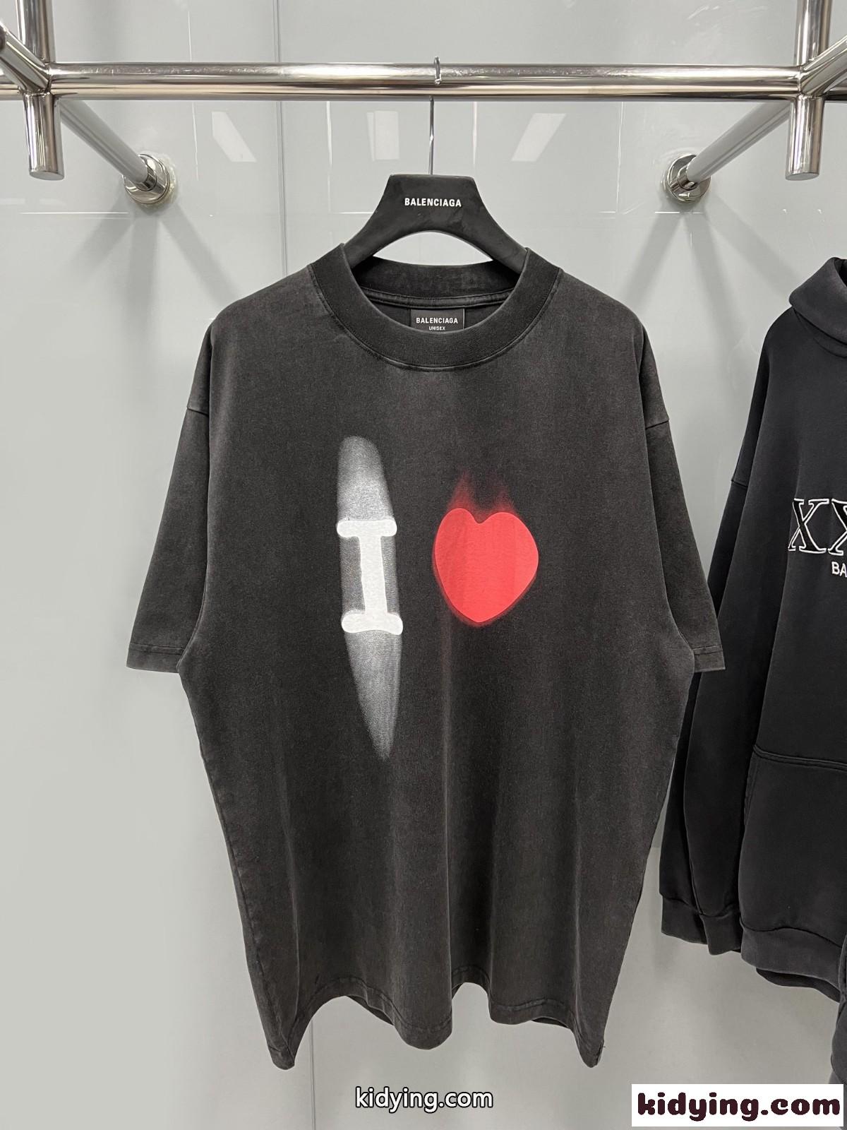 バレンシアガ Tシャツ コピー ユニセックス カジュアル I Love プリント 半袖Tシャツ-2
