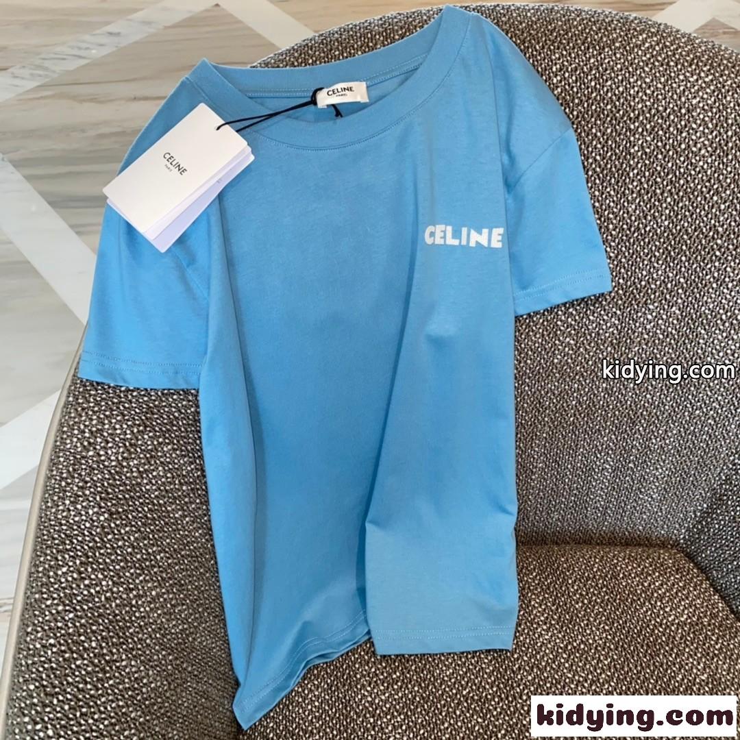 4色あり ベーシック クルーネック コットン セリーヌ tシャツ コピー 人気 ゆったり ロゴ 半袖 トップス-2