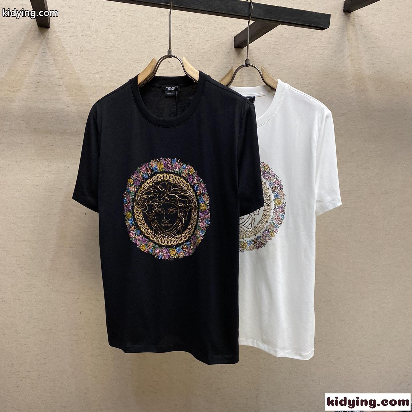 定番 カジュアル ヴェルサーチェ Tシャツ コピー ラインストーン メドゥーサ 半袖-0