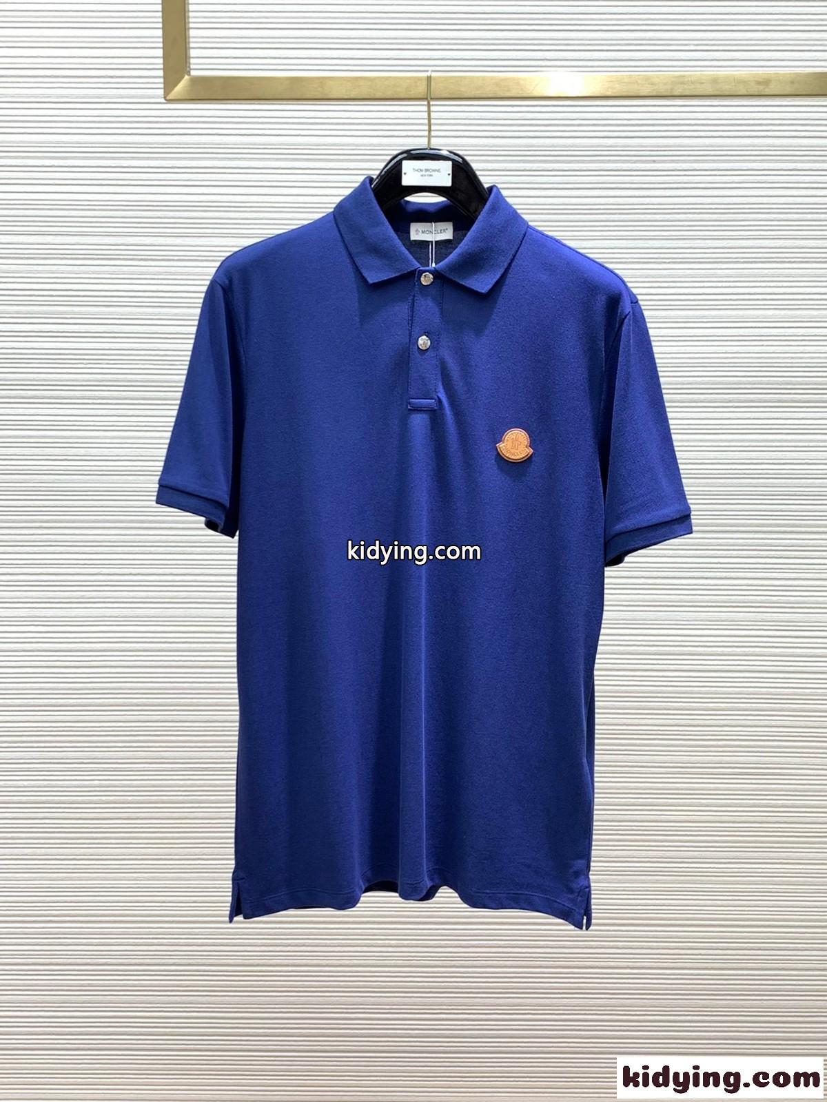 カジュアル 快適 コットンピケ 半袖 ポロシャツ モンクレール Tシャツ コピー ブルー-0