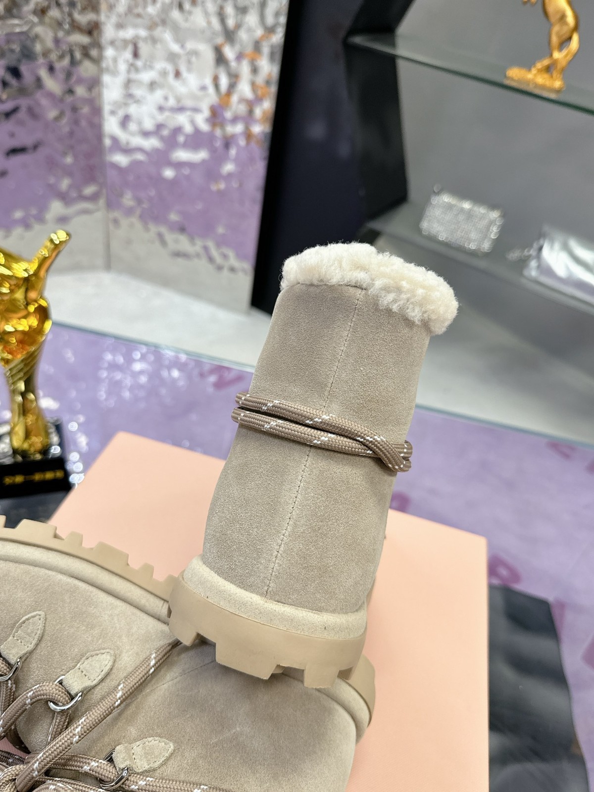 人気 カジュアル スエード ブーティー ミュウミュウ ブーツ スーパーコピー グレー-1
