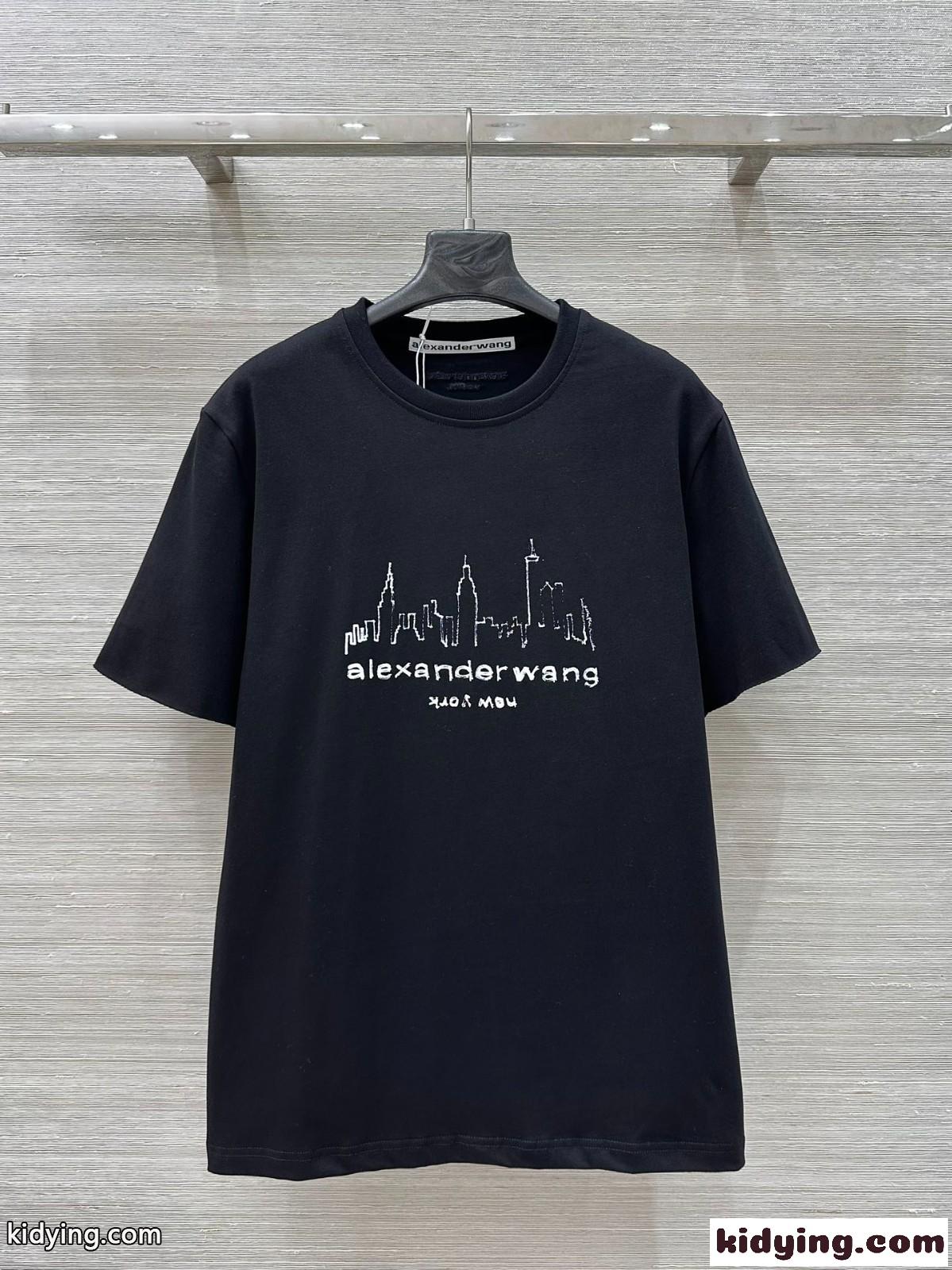 コットン オーバーサイズ ロゴtシャツ アレキサンダーワング Tシャツ コピー ブラック-2