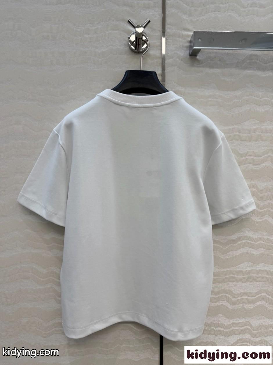 フラワービジュー刺繍 クルーネック 半袖Tシャツ プラダ Tシャツ 偽物 ホワイト-3