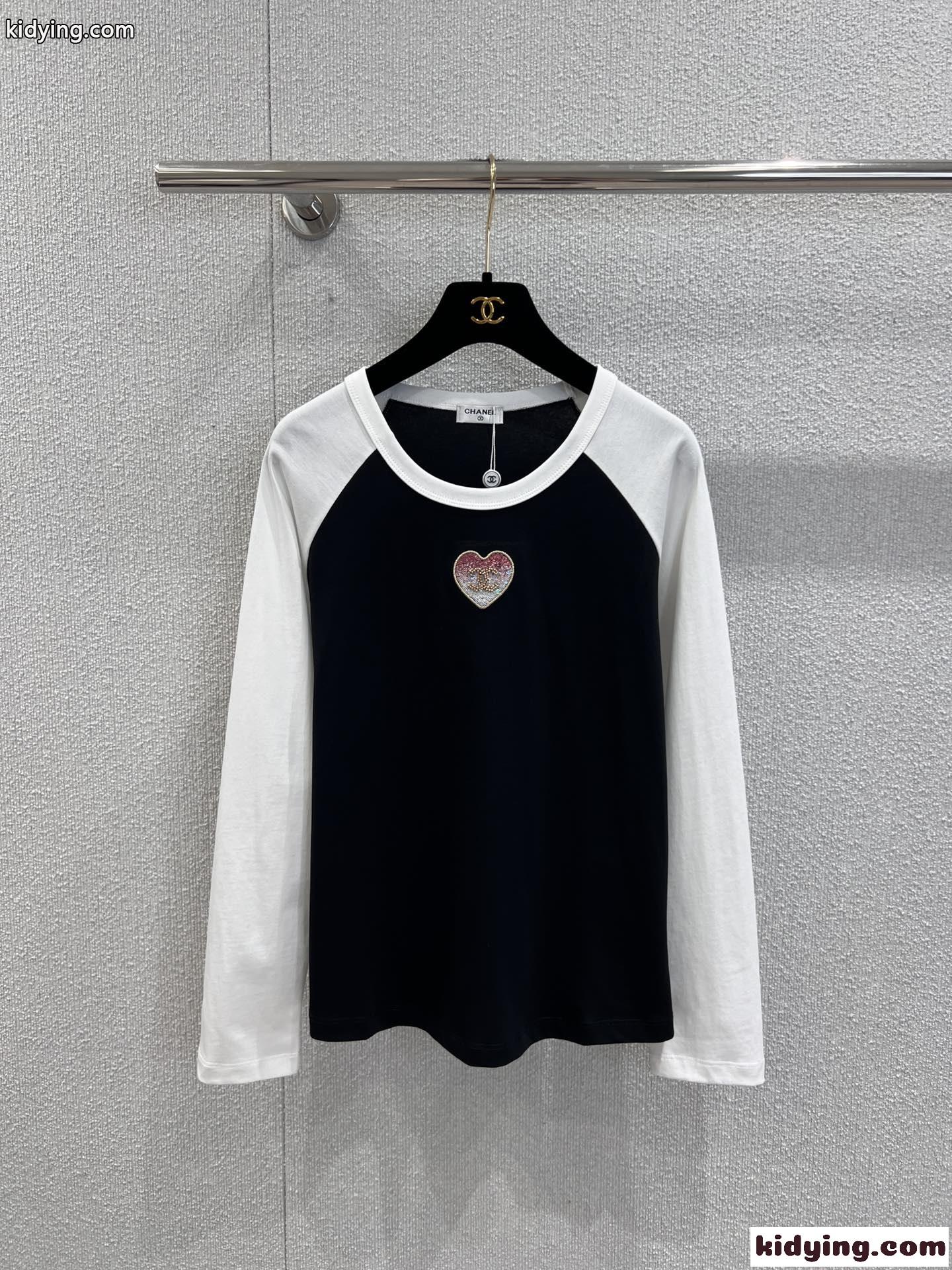 配色ラグランスリーブ コットン 長袖Tシャツ シャネル Tシャツ 偽物 トップス ブラック-0