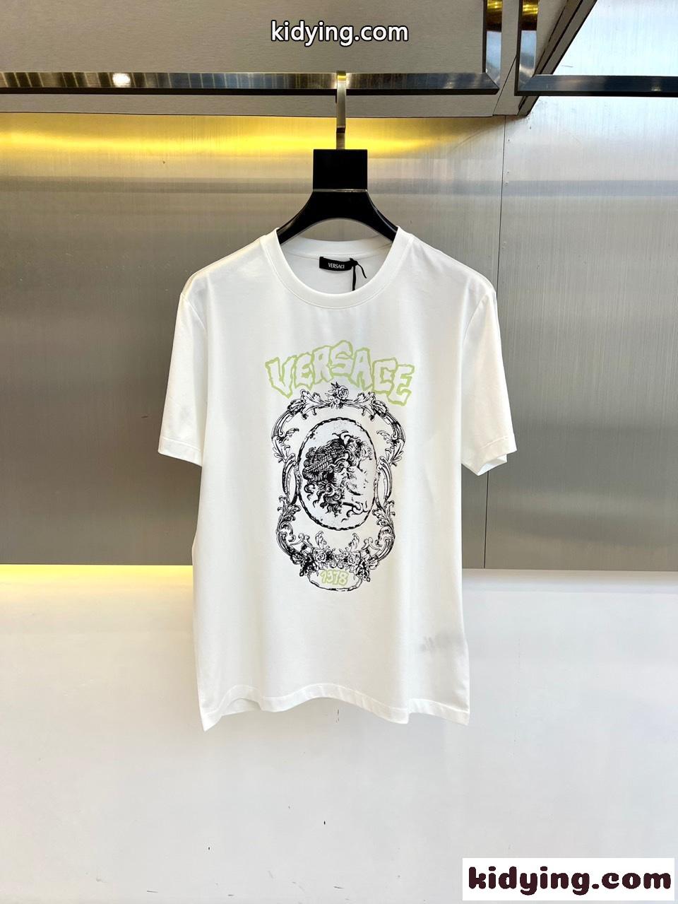 おしゃれ プリント クルーネック 半袖Tシャツ ヴェルサーチェ Tシャツ コピー ホワイト-0