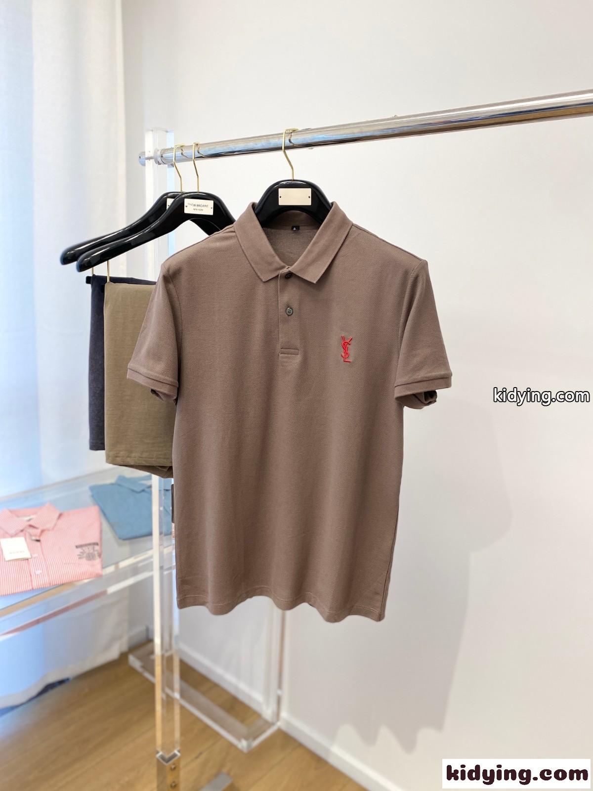 シンプル 合わせやすい コットン イヴ・サンローラン Tシャツ コピー 半袖 ポロシャツ カーキ-0